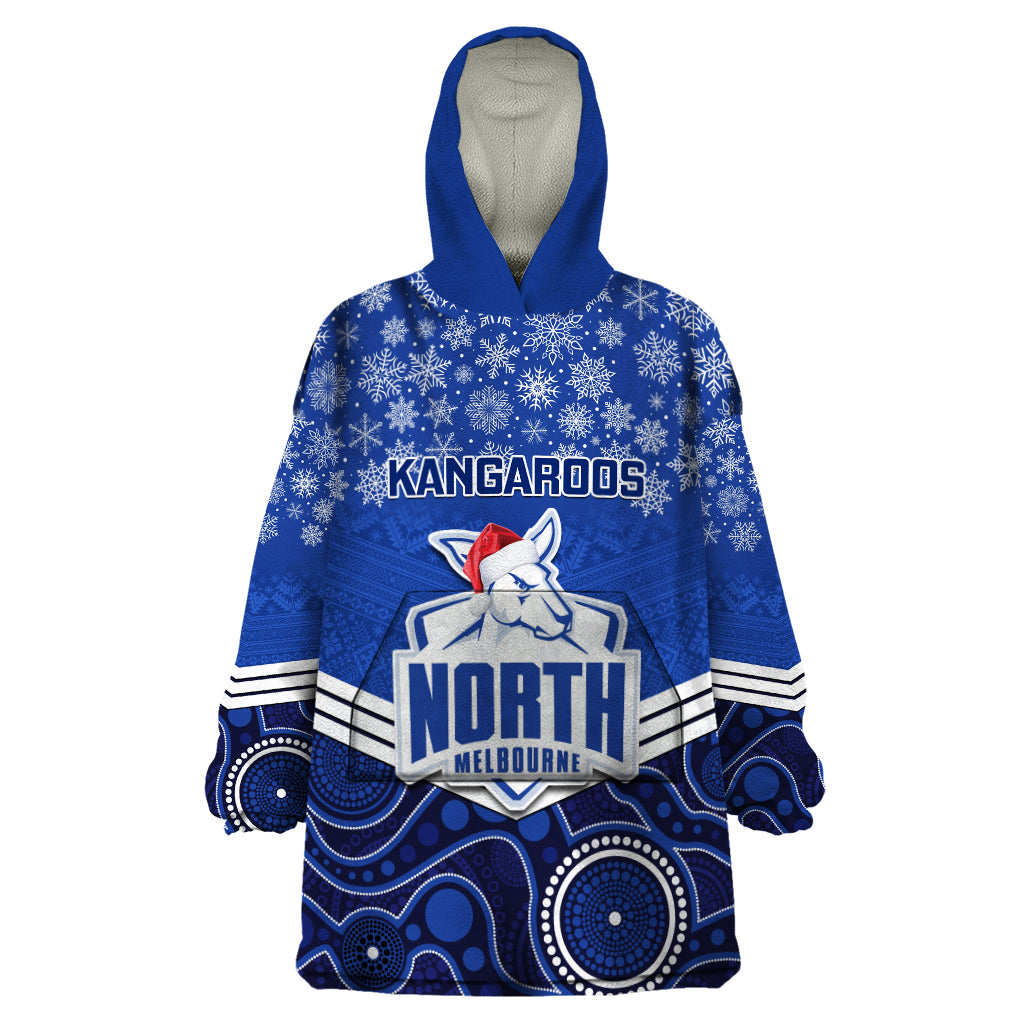 Custom North Melbourne Football Christmas Wearable Blanket Hoodie Merry Xmas 2023 Mix Aboriginal Art - Vibe Hoodie Shop