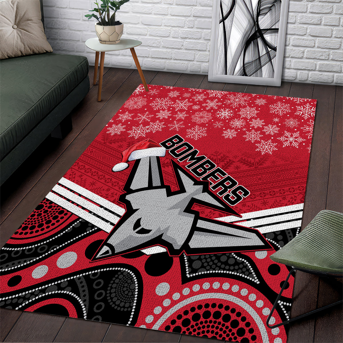 Essendon Football Christmas Area Rug Merry Xmas 2023 Mix Aboriginal Art - Vibe Hoodie Shop