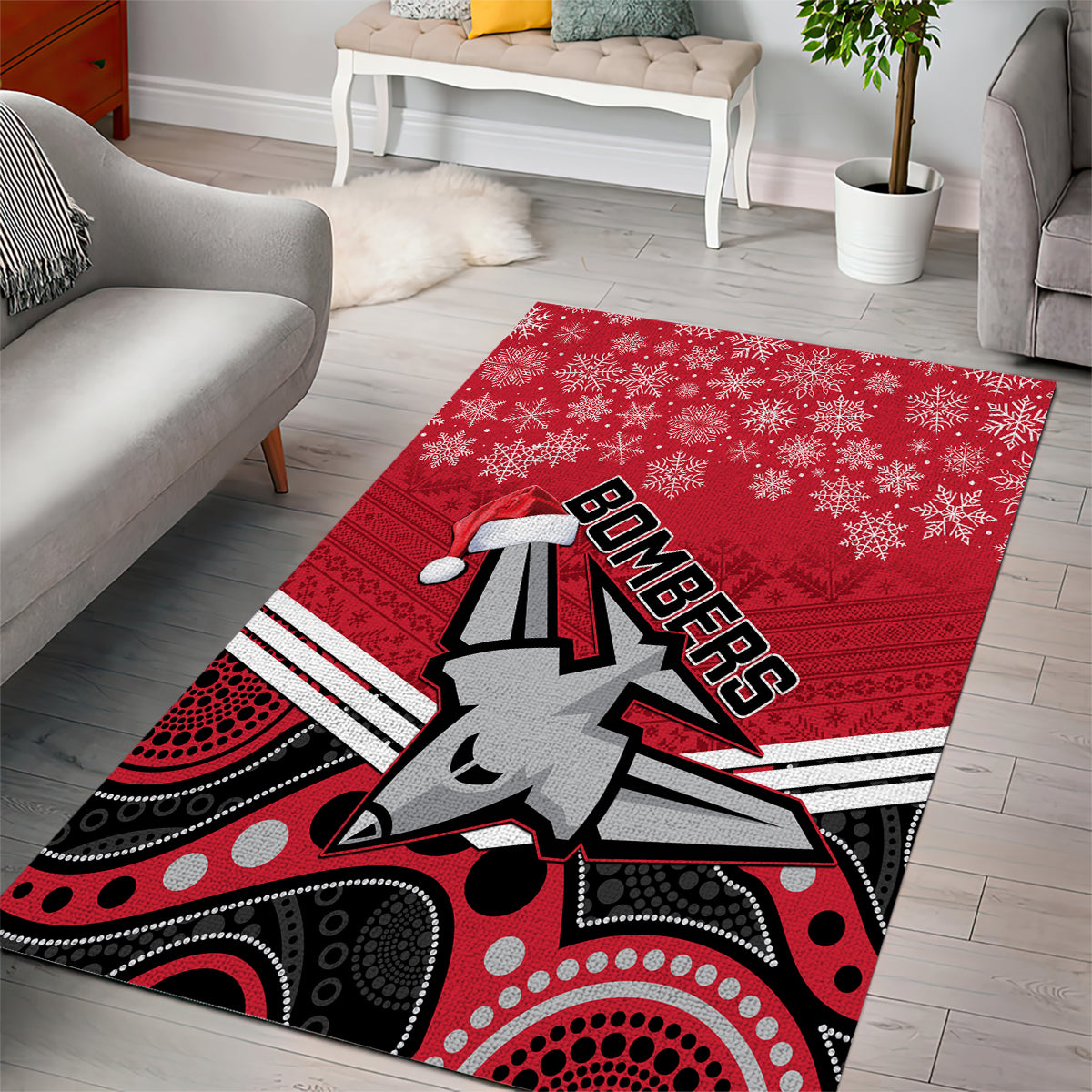 Essendon Football Christmas Area Rug Merry Xmas 2023 Mix Aboriginal Art - Vibe Hoodie Shop