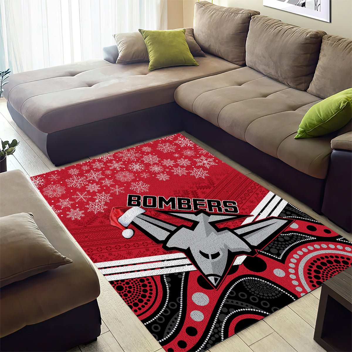 Essendon Football Christmas Area Rug Merry Xmas 2023 Mix Aboriginal Art - Vibe Hoodie Shop