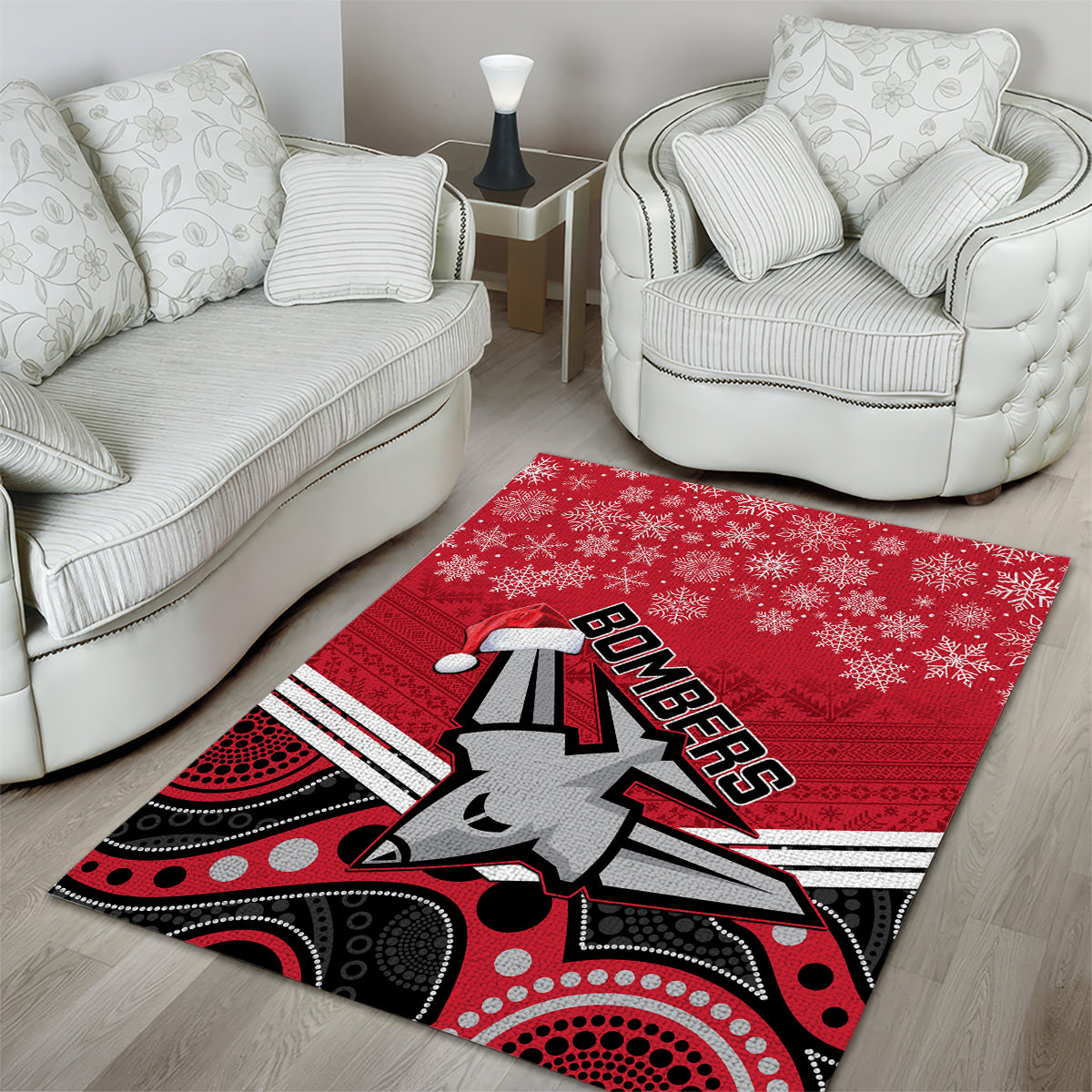 Essendon Football Christmas Area Rug Merry Xmas 2023 Mix Aboriginal Art - Vibe Hoodie Shop