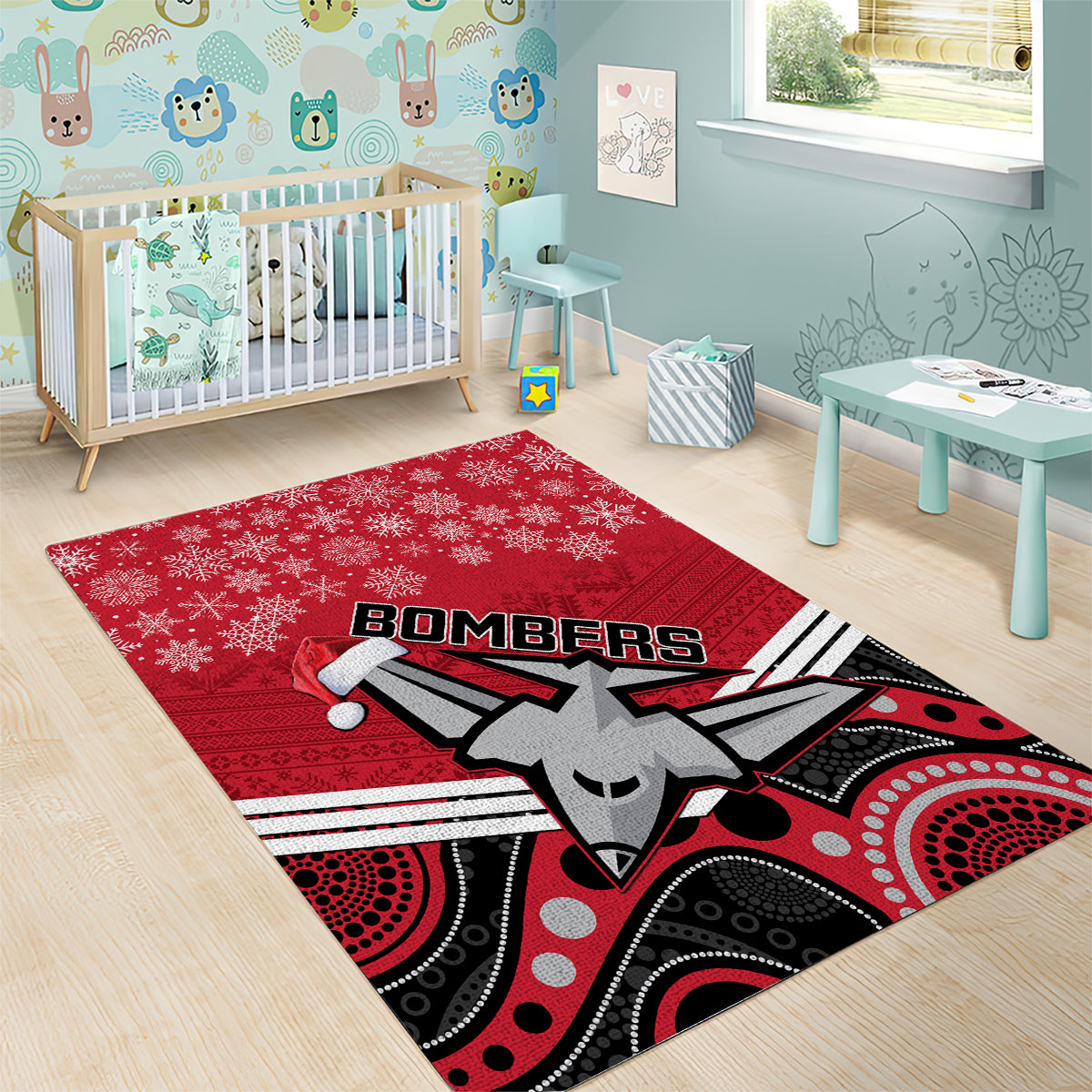 Essendon Football Christmas Area Rug Merry Xmas 2023 Mix Aboriginal Art - Vibe Hoodie Shop