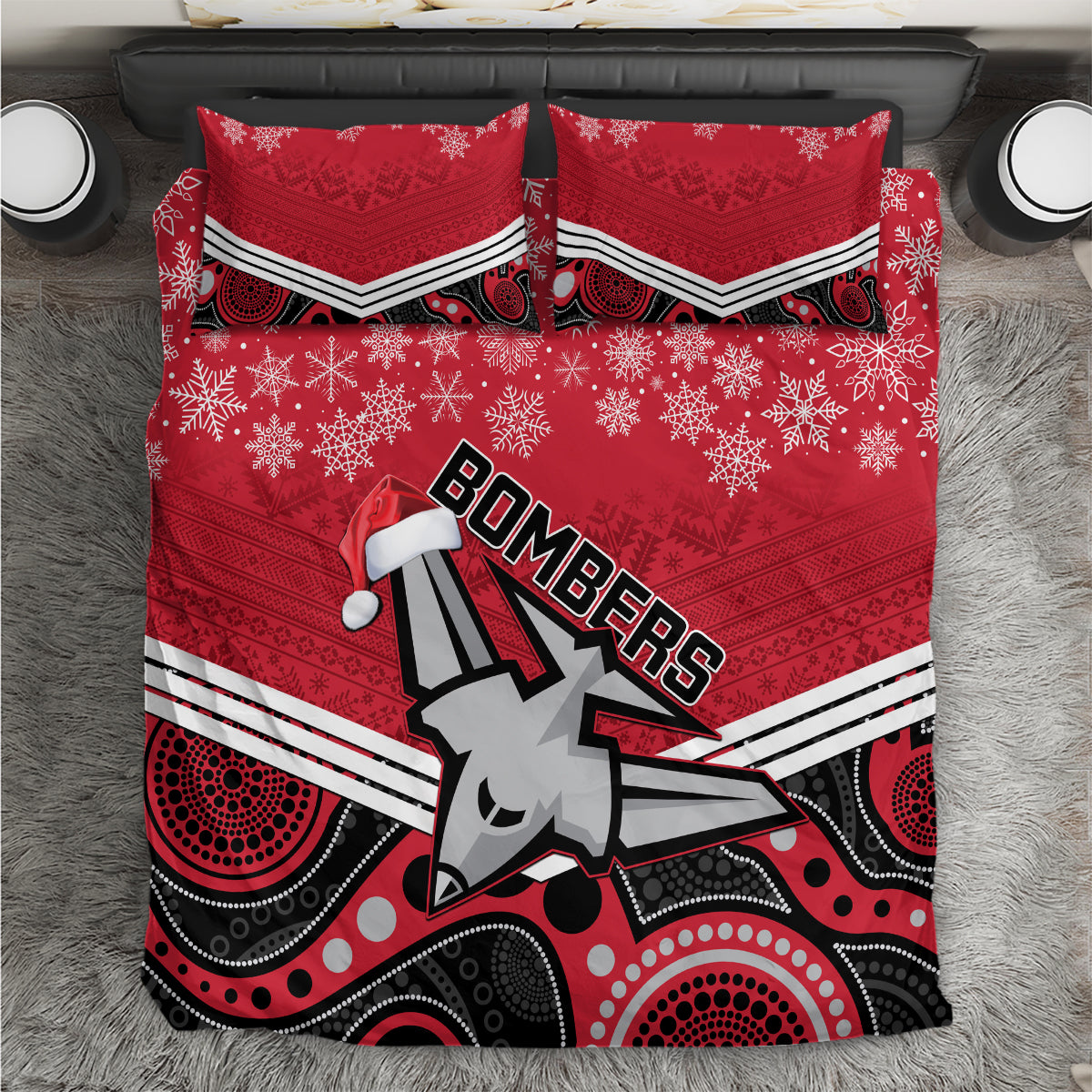 Essendon Football Christmas Bedding Set Merry Xmas 2023 Mix Aboriginal Art - Vibe Hoodie Shop
