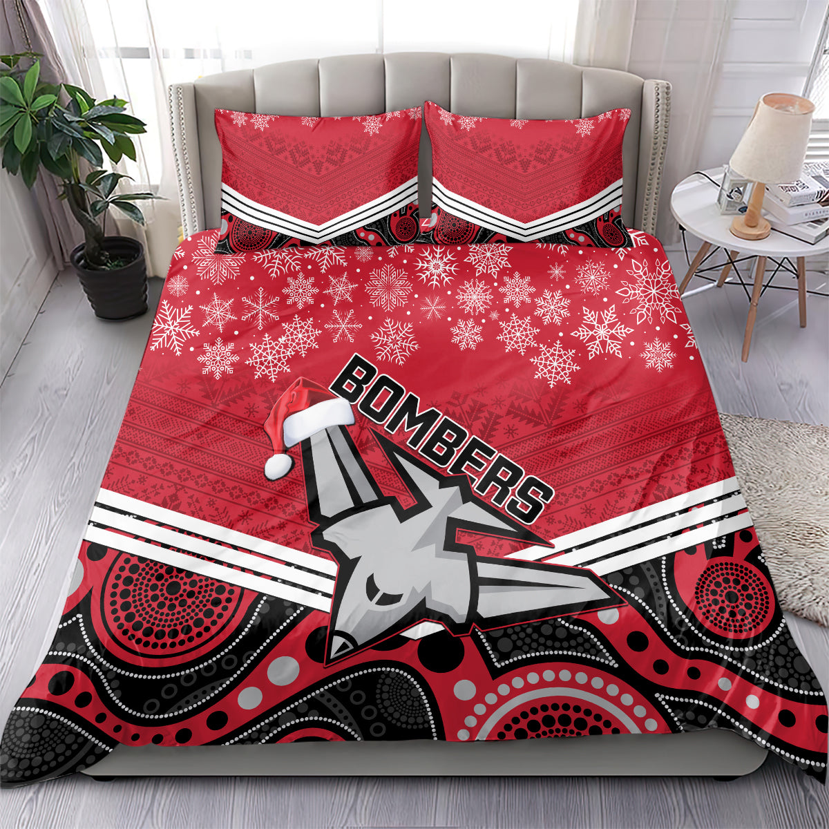 Essendon Football Christmas Bedding Set Merry Xmas 2023 Mix Aboriginal Art - Vibe Hoodie Shop