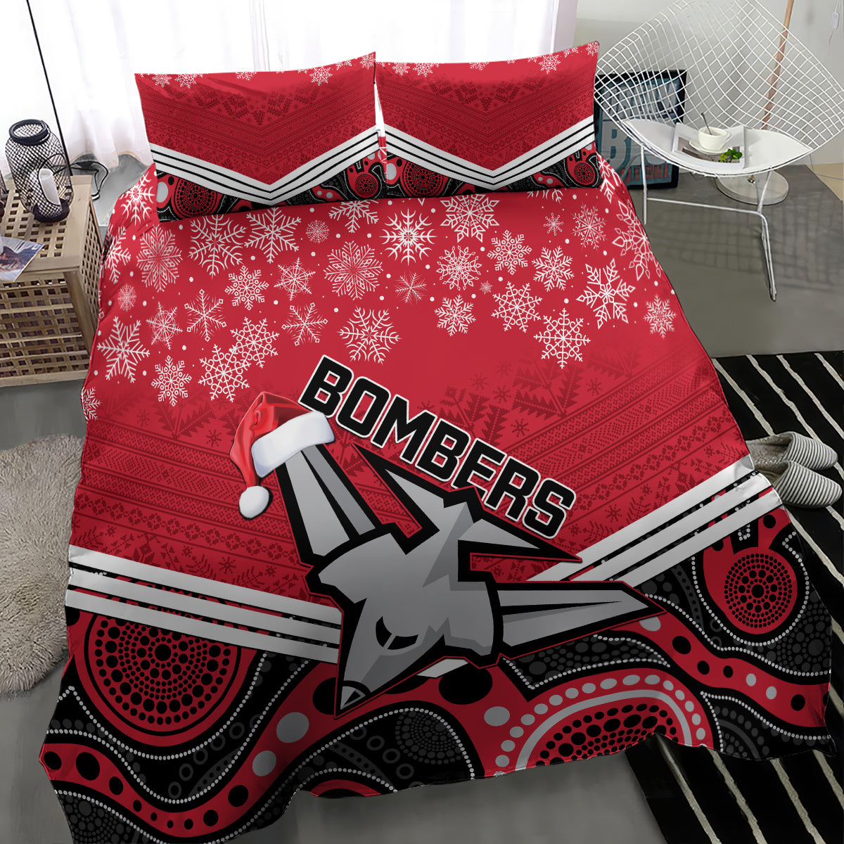 Essendon Football Christmas Bedding Set Merry Xmas 2023 Mix Aboriginal Art - Vibe Hoodie Shop