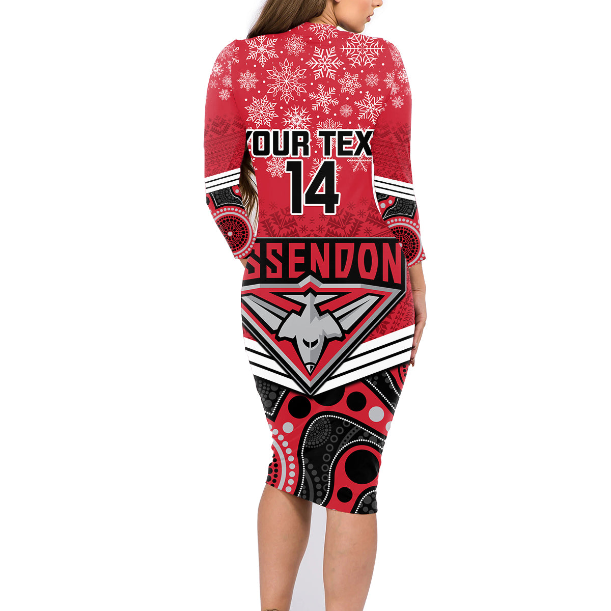 custom-essendon-football-christmas-family-matching-long-sleeve-bodycon-dress-and-hawaiian-shirt-merry-xmas-2023-mix-aboriginal-art