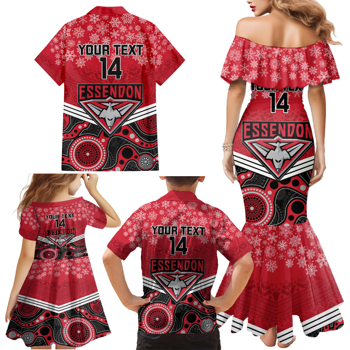 custom-essendon-football-christmas-family-matching-mermaid-dress-and-hawaiian-shirt-merry-xmas-2023-mix-aboriginal-art