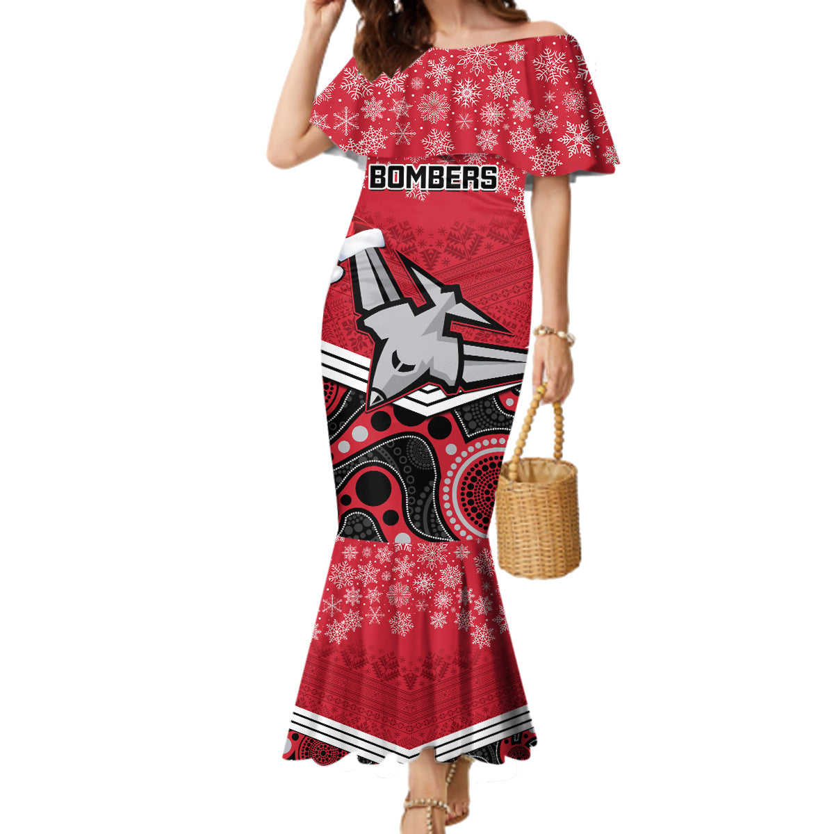 custom-essendon-football-christmas-family-matching-mermaid-dress-and-hawaiian-shirt-merry-xmas-2023-mix-aboriginal-art