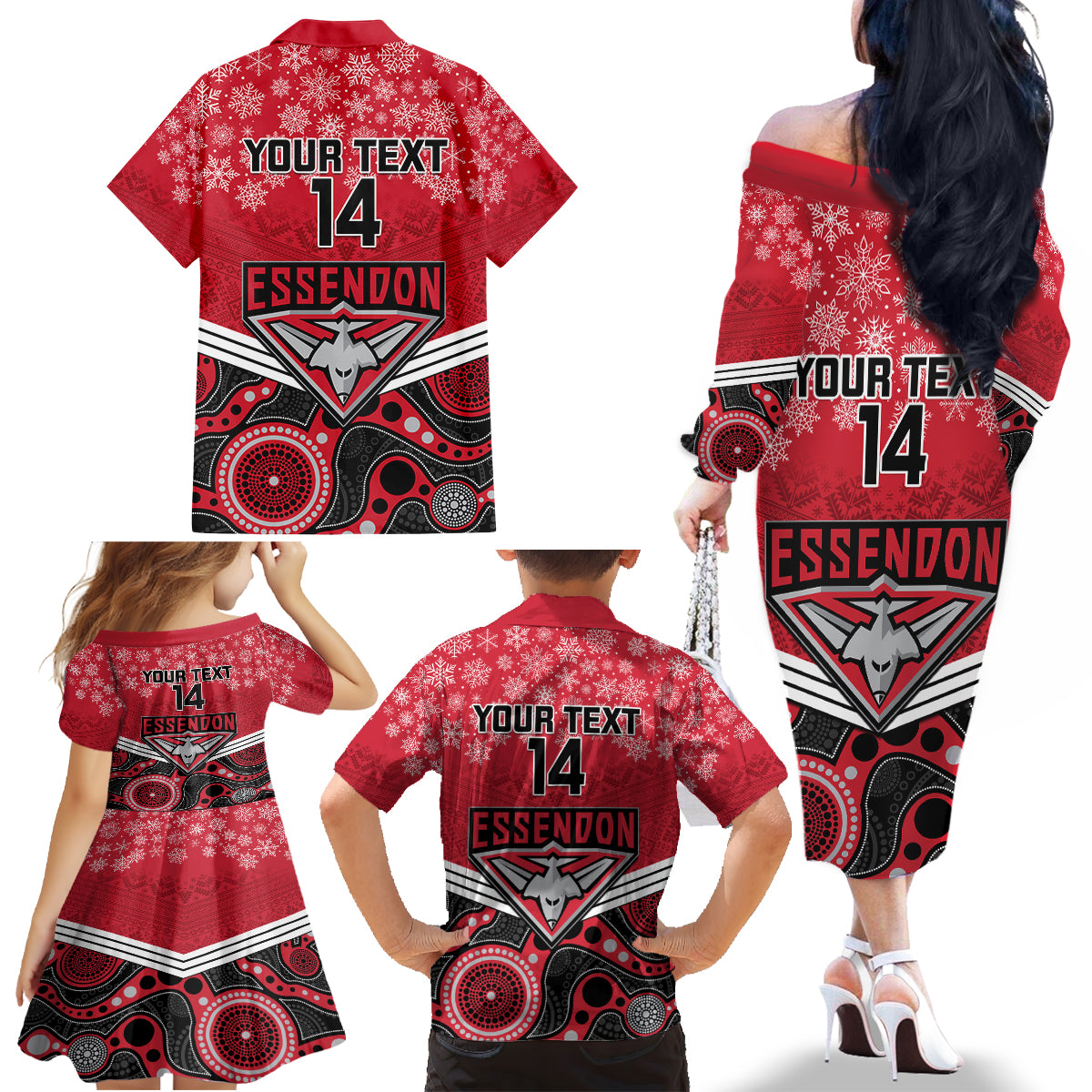 custom-essendon-football-christmas-family-matching-off-shoulder-long-sleeve-dress-and-hawaiian-shirt-merry-xmas-2023-mix-aboriginal-art