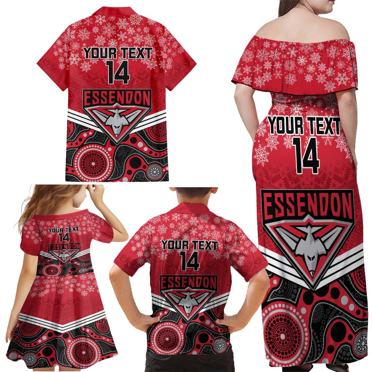 custom-essendon-football-christmas-family-matching-off-shoulder-maxi-dress-and-hawaiian-shirt-merry-xmas-2023-mix-aboriginal-art