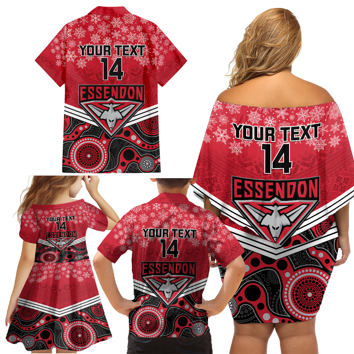 custom-essendon-football-christmas-family-matching-off-shoulder-short-dress-and-hawaiian-shirt-merry-xmas-2023-mix-aboriginal-art