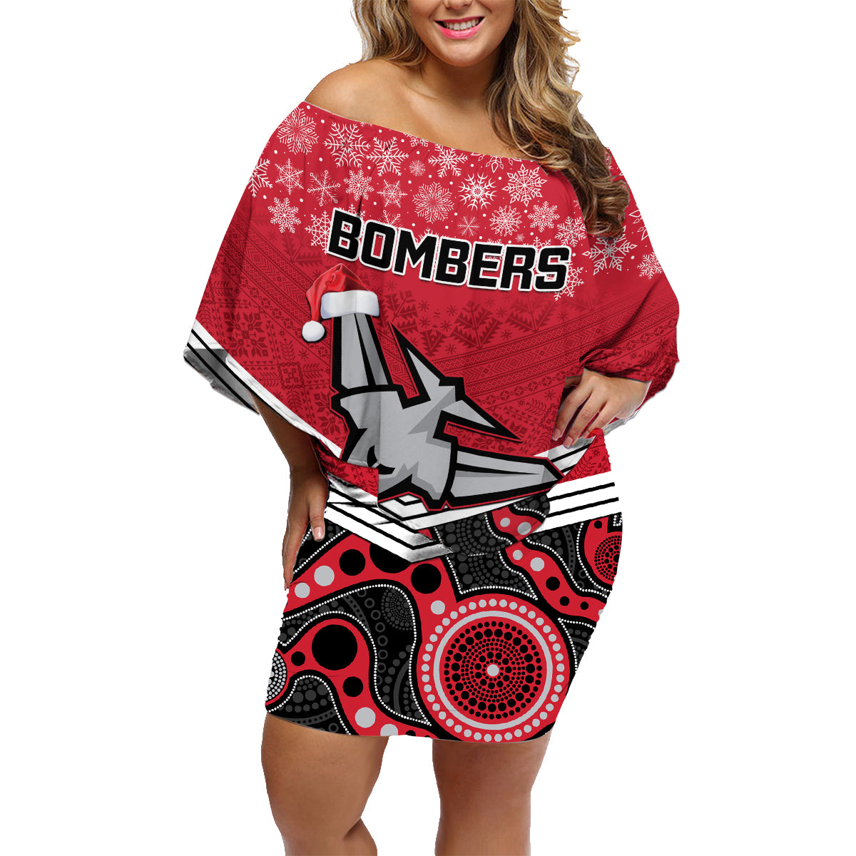 custom-essendon-football-christmas-family-matching-off-shoulder-short-dress-and-hawaiian-shirt-merry-xmas-2023-mix-aboriginal-art