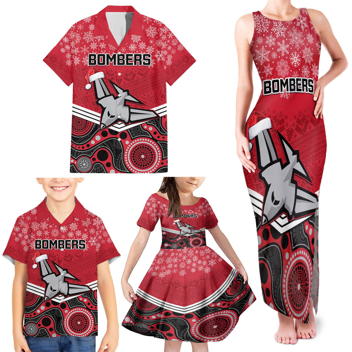 custom-essendon-football-christmas-family-matching-tank-maxi-dress-and-hawaiian-shirt-merry-xmas-2023-mix-aboriginal-art