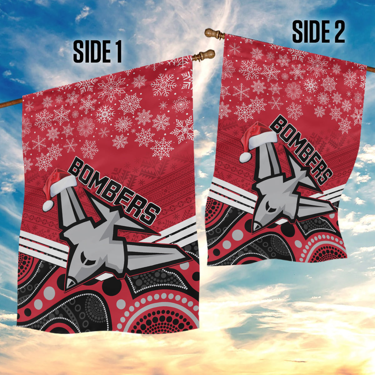 Essendon Football Christmas Garden Flag Merry Xmas 2023 Mix Aboriginal Art - Vibe Hoodie Shop