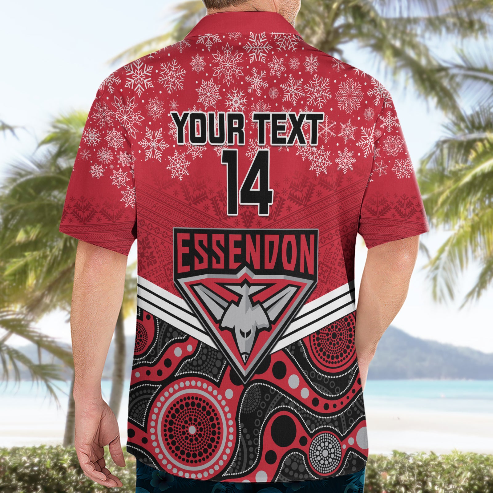 Custom Essendon Football Christmas Hawaiian Shirt Merry Xmas 2023 Mix Aboriginal Art - Vibe Hoodie Shop