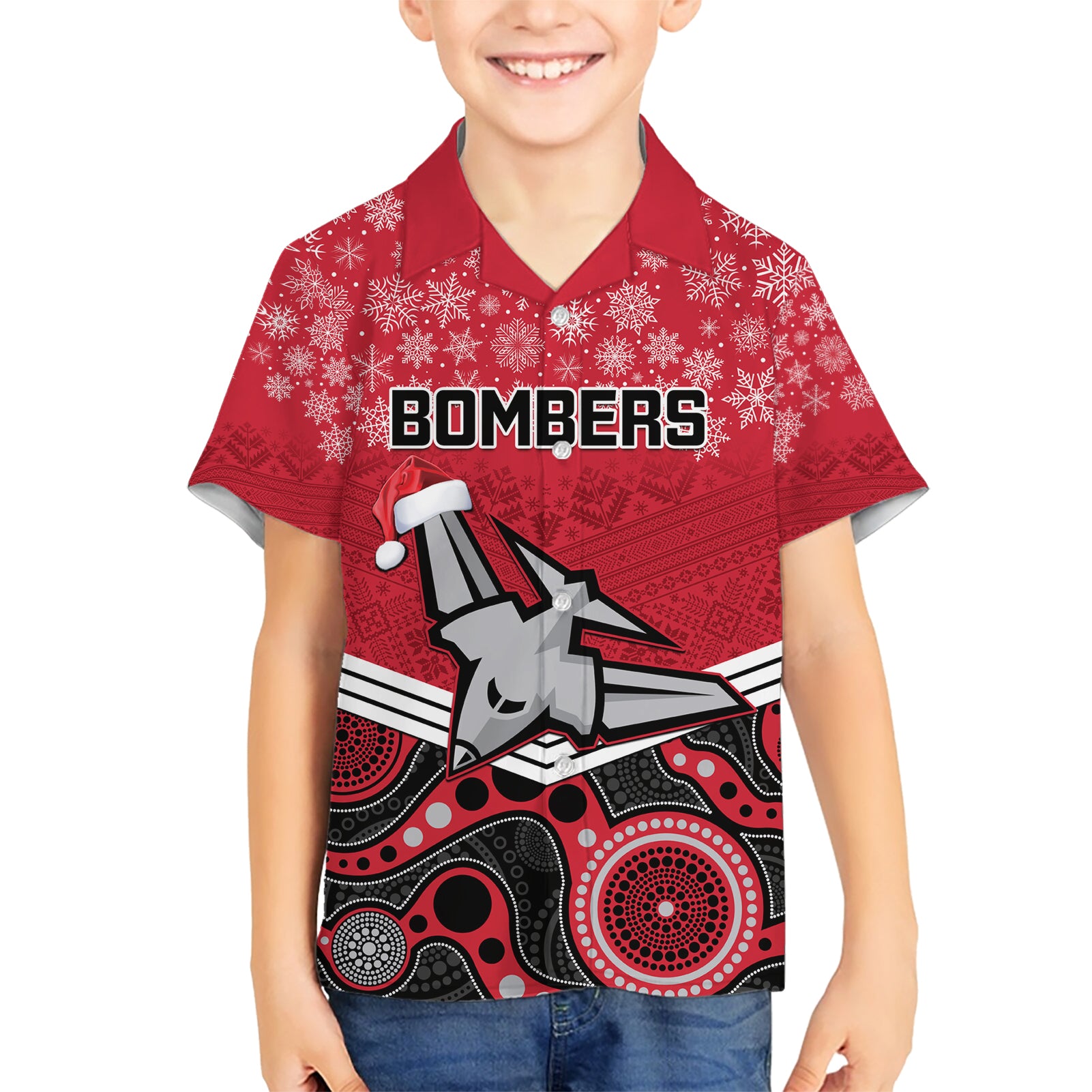 Custom Essendon Football Christmas Hawaiian Shirt Merry Xmas 2023 Mix Aboriginal Art - Vibe Hoodie Shop