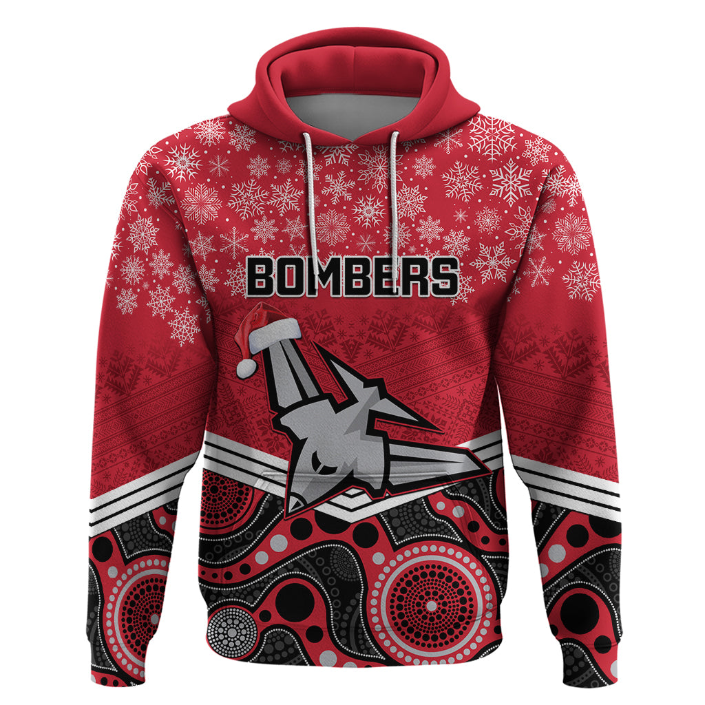 Custom Essendon Football Christmas Hoodie Merry Xmas 2023 Mix Aboriginal Art - Vibe Hoodie Shop