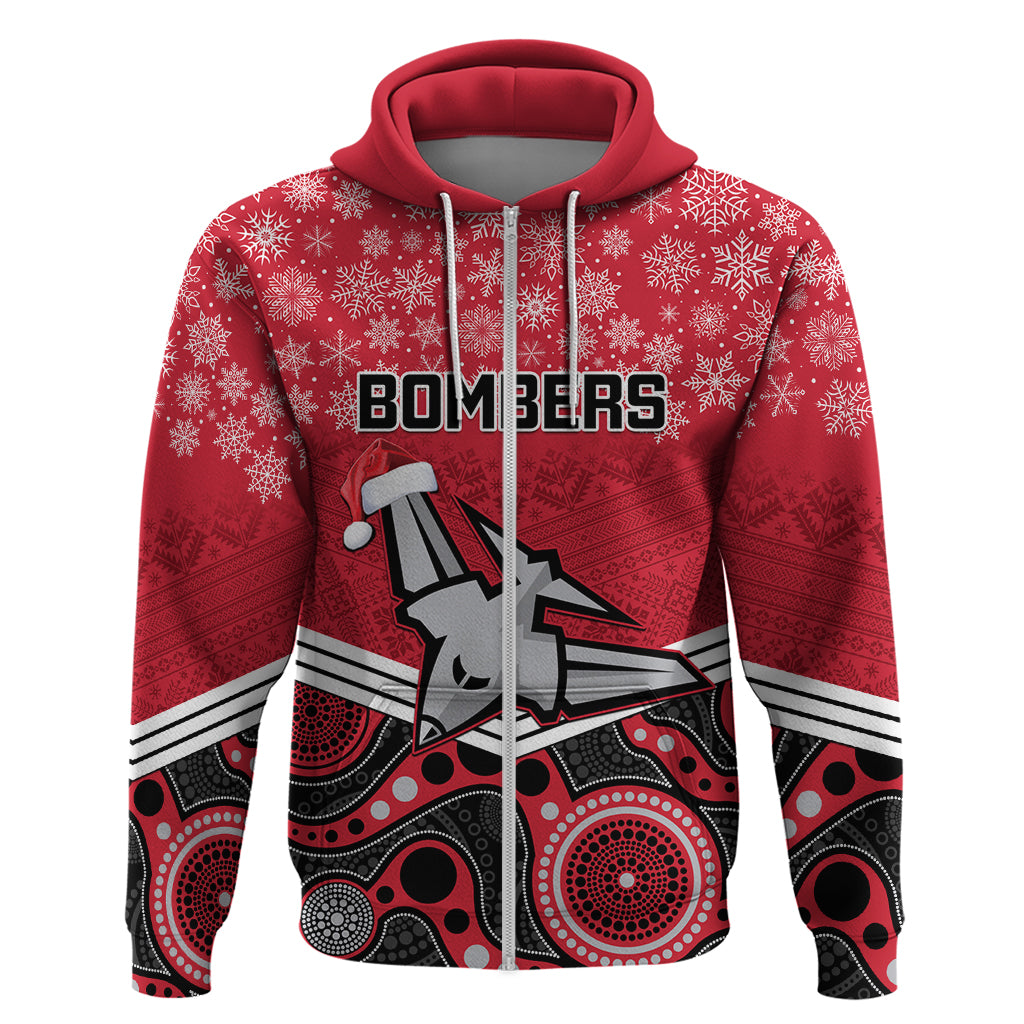 Custom Essendon Football Christmas Hoodie Merry Xmas 2023 Mix Aboriginal Art - Vibe Hoodie Shop