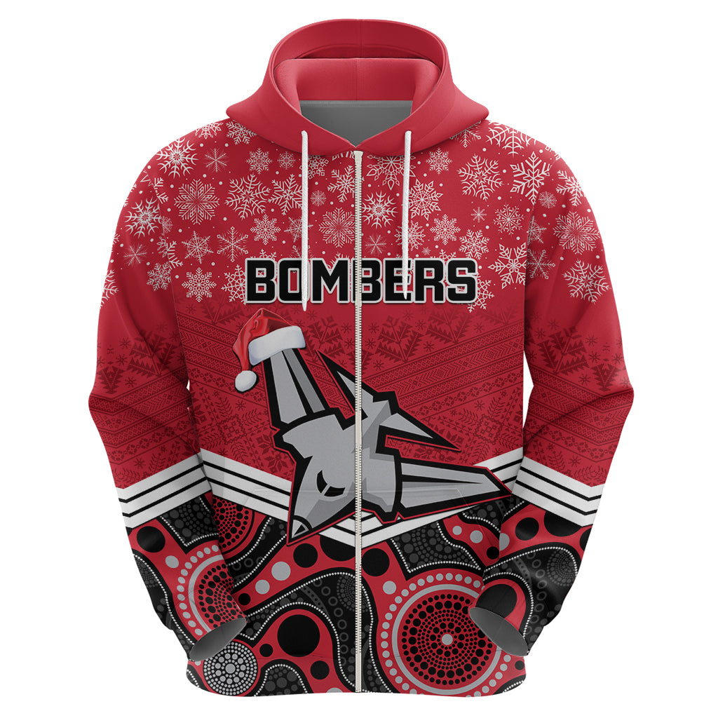 Custom Essendon Football Christmas Hoodie Merry Xmas 2023 Mix Aboriginal Art - Vibe Hoodie Shop