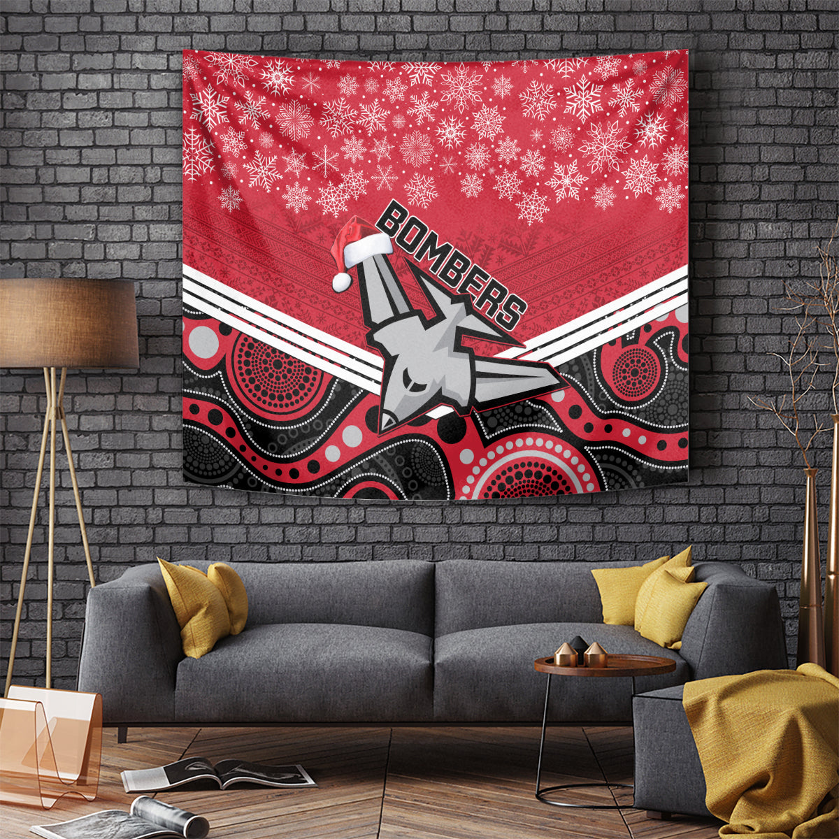 Essendon Football Christmas Tapestry Merry Xmas 2023 Mix Aboriginal Art - Vibe Hoodie Shop