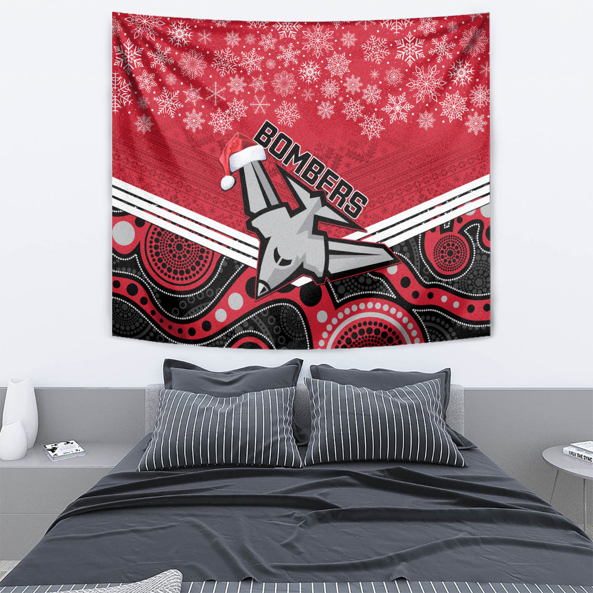 Essendon Football Christmas Tapestry Merry Xmas 2023 Mix Aboriginal Art - Vibe Hoodie Shop