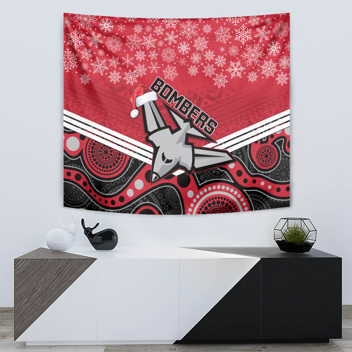 Essendon Football Christmas Tapestry Merry Xmas 2023 Mix Aboriginal Art - Vibe Hoodie Shop