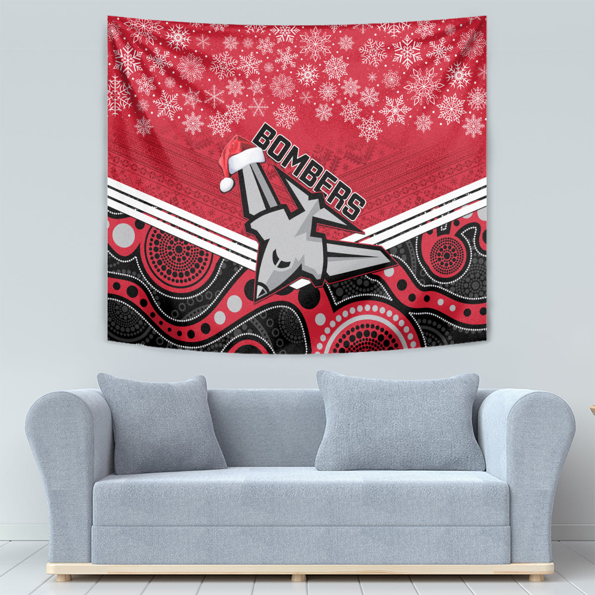 Essendon Football Christmas Tapestry Merry Xmas 2023 Mix Aboriginal Art - Vibe Hoodie Shop