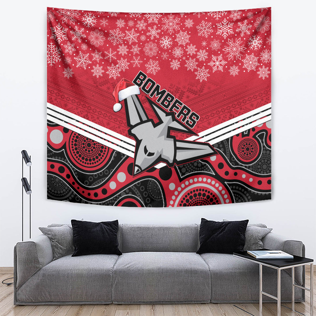 Essendon Football Christmas Tapestry Merry Xmas 2023 Mix Aboriginal Art - Vibe Hoodie Shop