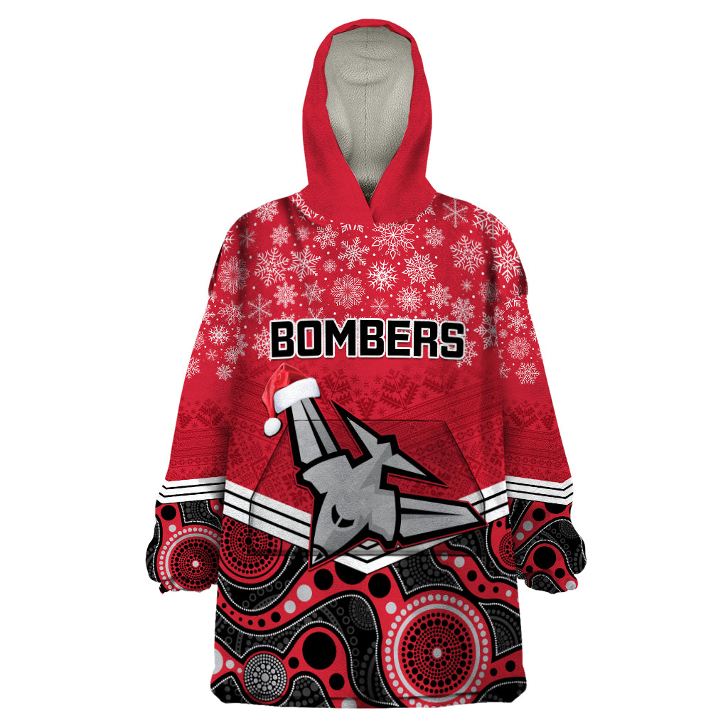 Custom Essendon Football Christmas Wearable Blanket Hoodie Merry Xmas 2023 Mix Aboriginal Art - Vibe Hoodie Shop