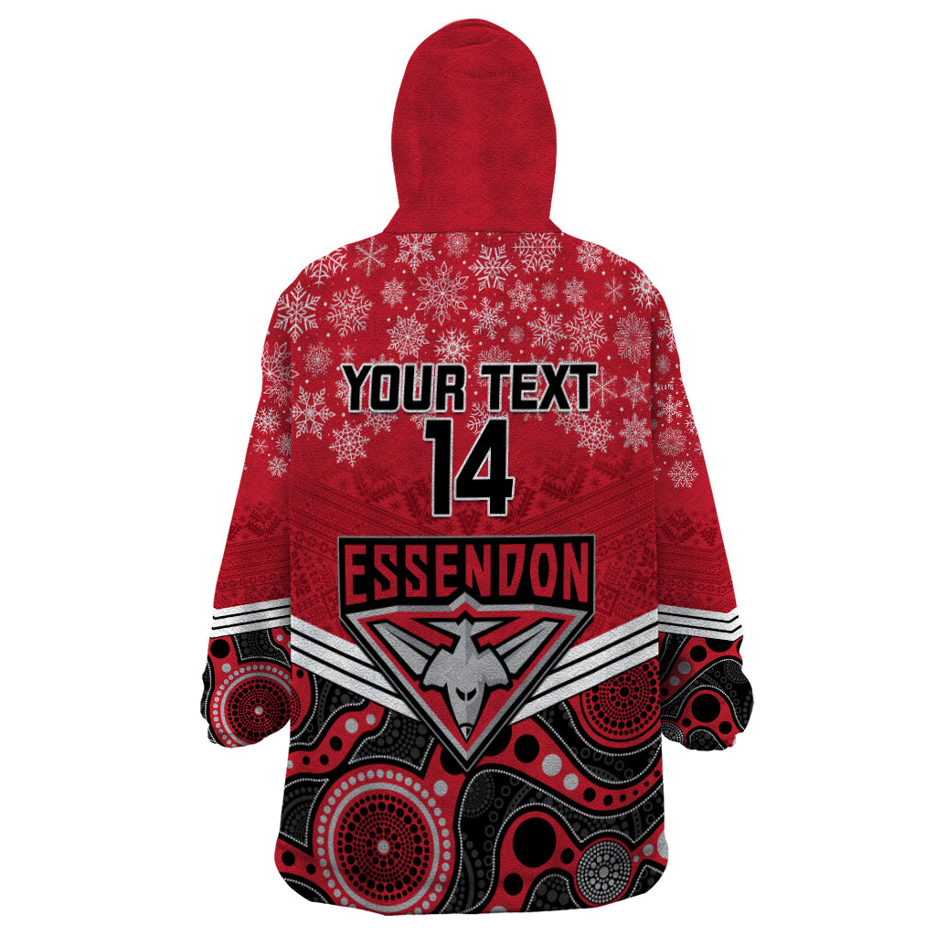 Custom Essendon Football Christmas Wearable Blanket Hoodie Merry Xmas 2023 Mix Aboriginal Art - Vibe Hoodie Shop