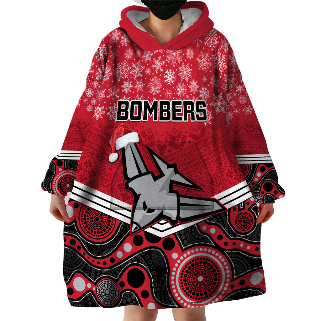 Custom Essendon Football Christmas Wearable Blanket Hoodie Merry Xmas 2023 Mix Aboriginal Art - Vibe Hoodie Shop