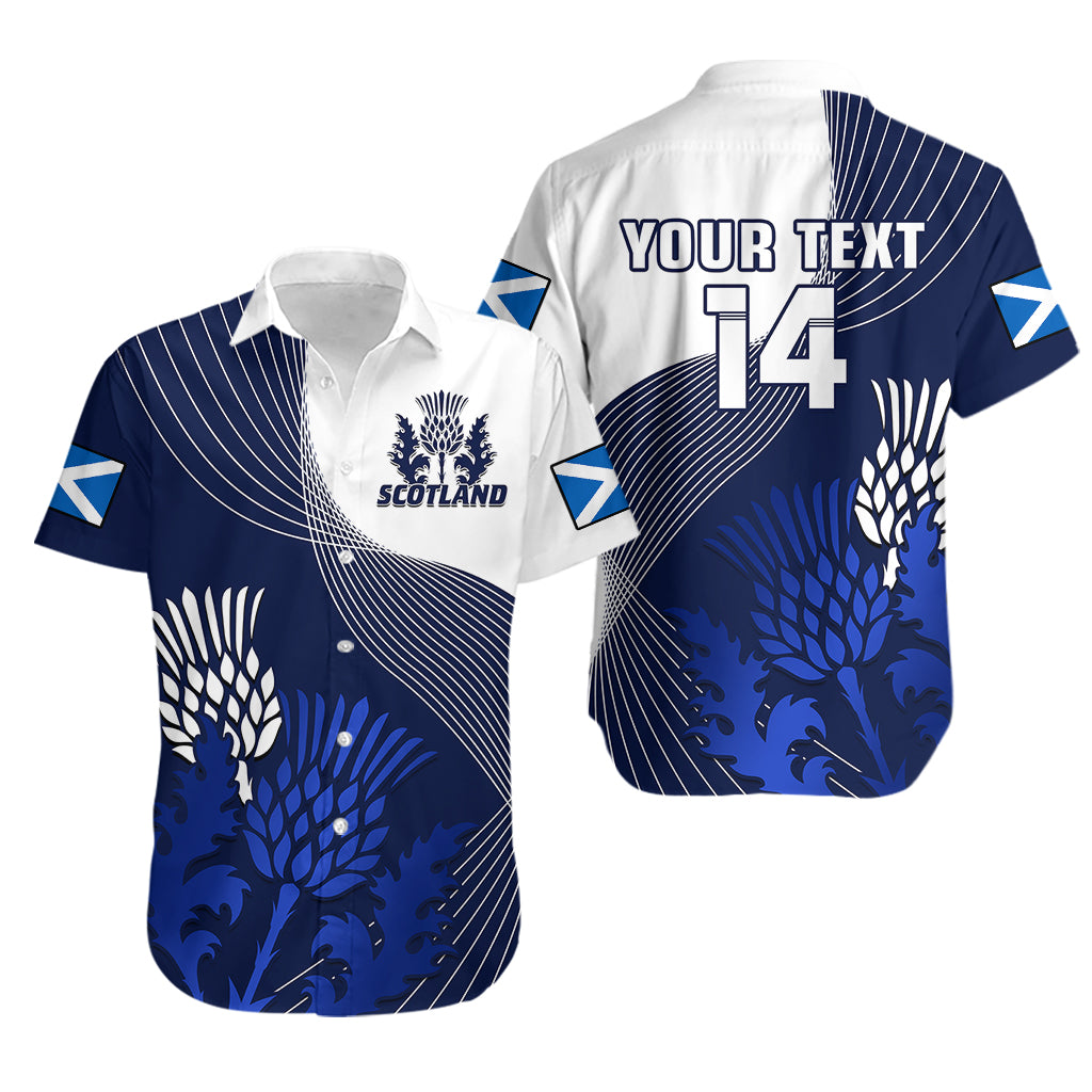 (Custom Text And Number) Scotland Rugby Hawaiian Shirt Thistle Unique Go Scottish Blue Version - Vibe Hoodie Shop