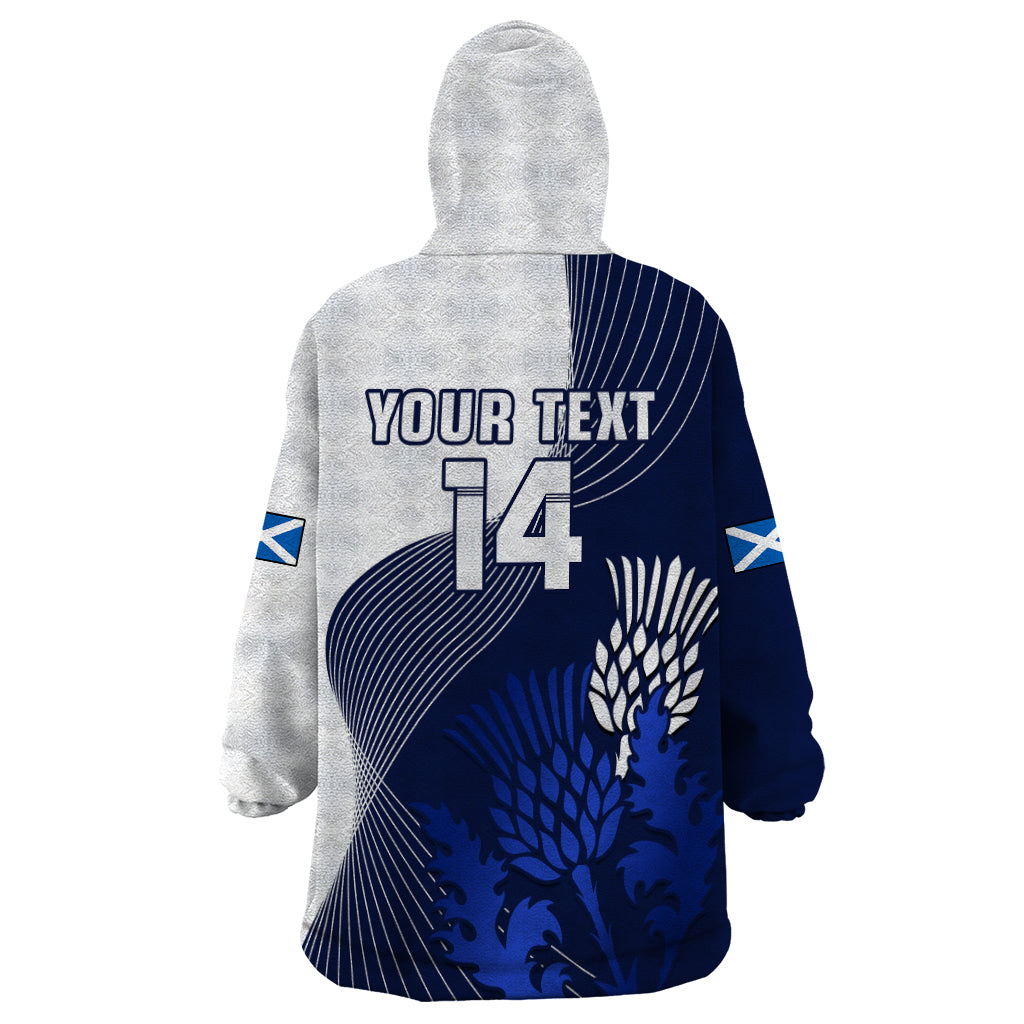 (Custom Text And Number) Scotland Rugby Wearable Blanket Hoodie Thistle Unique Go Scottish Blue Version - Vibe Hoodie Shop