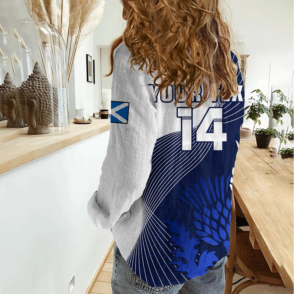 (Custom Text And Number) Scotland Rugby Women Casual Shirt Thistle Unique Go Scottish Blue Version - Vibe Hoodie Shop