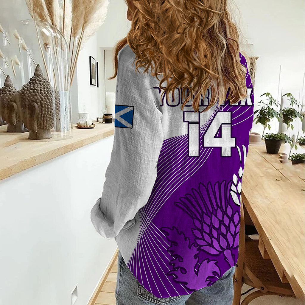 (Custom Text And Number) Scotland Rugby Women Casual Shirt Thistle Unique Go Scottish Purple Version - Vibe Hoodie Shop