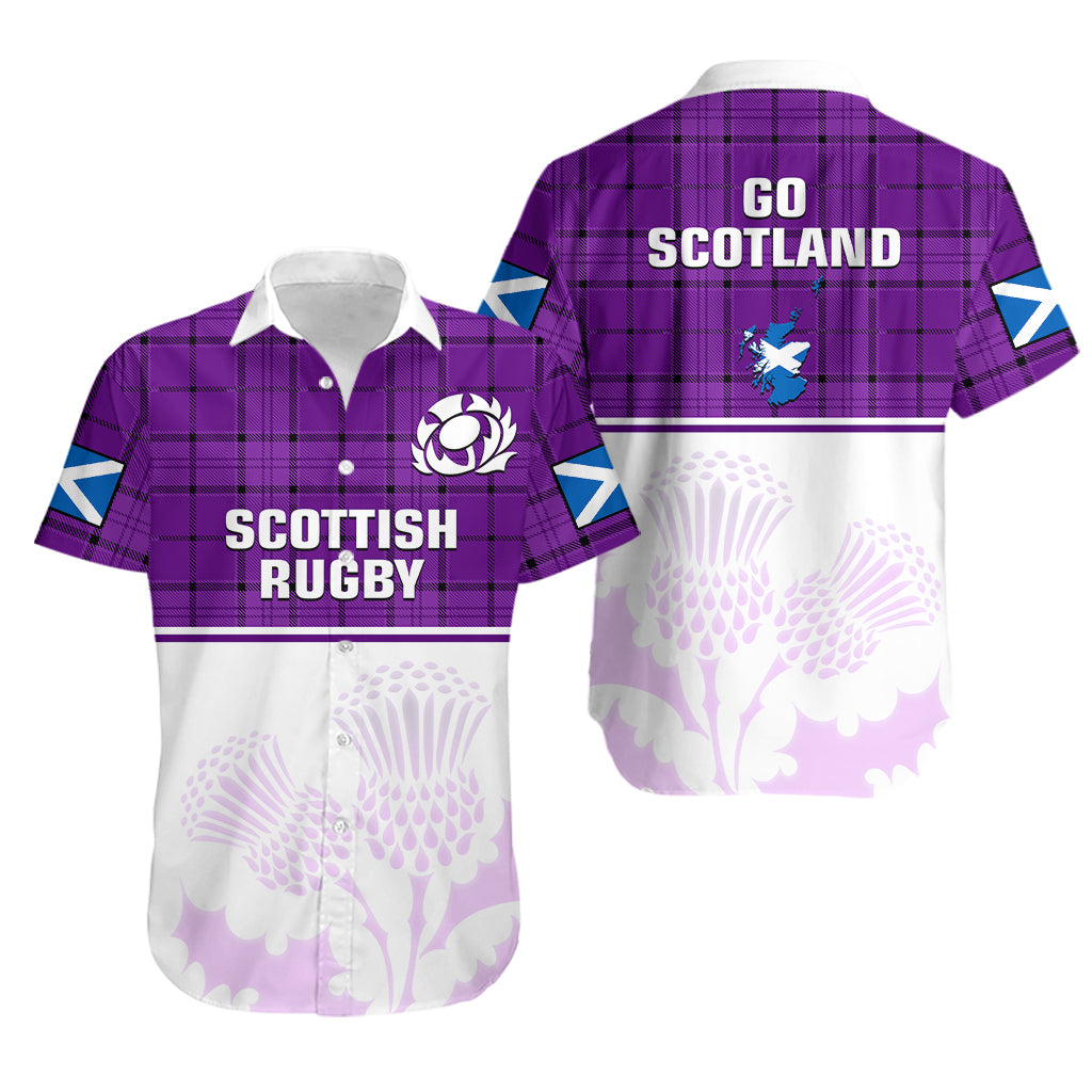 Scotland Rugby Hawaiian Shirt Thistle Mix Tartan Scottish Map Sporty Version Purple - Vibe Hoodie Shop