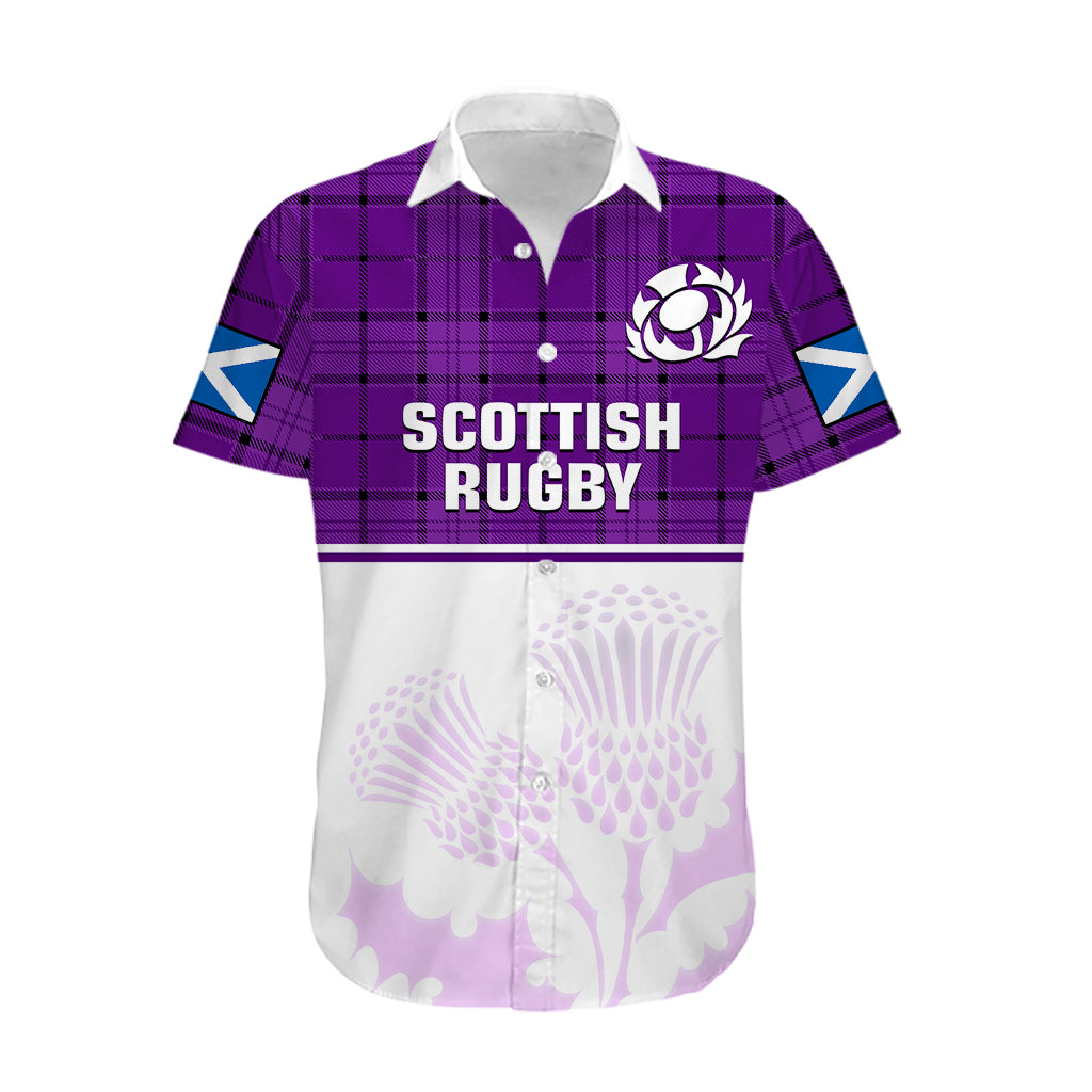 Scotland Rugby Hawaiian Shirt Thistle Mix Tartan Scottish Map Sporty Version Purple - Vibe Hoodie Shop