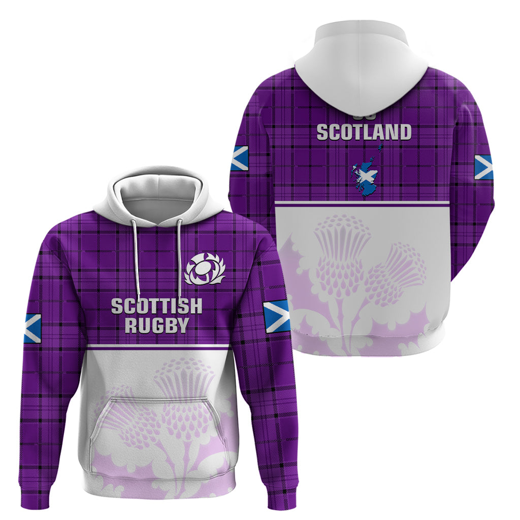 Scotland Rugby Hoodie Thistle Mix Tartan Scottish Map Sporty Version Purple - Vibe Hoodie Shop