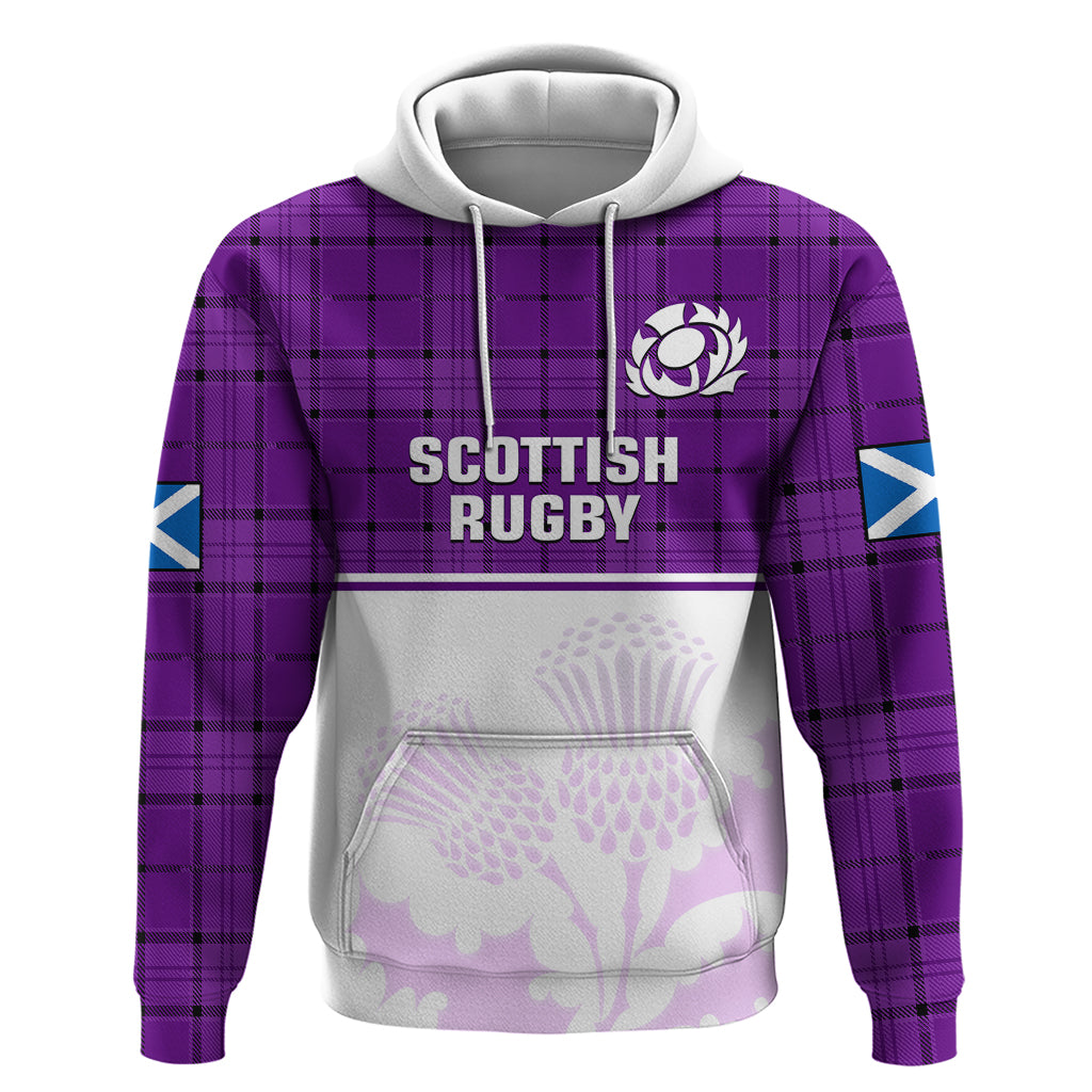 Scotland Rugby Hoodie Thistle Mix Tartan Scottish Map Sporty Version Purple - Vibe Hoodie Shop