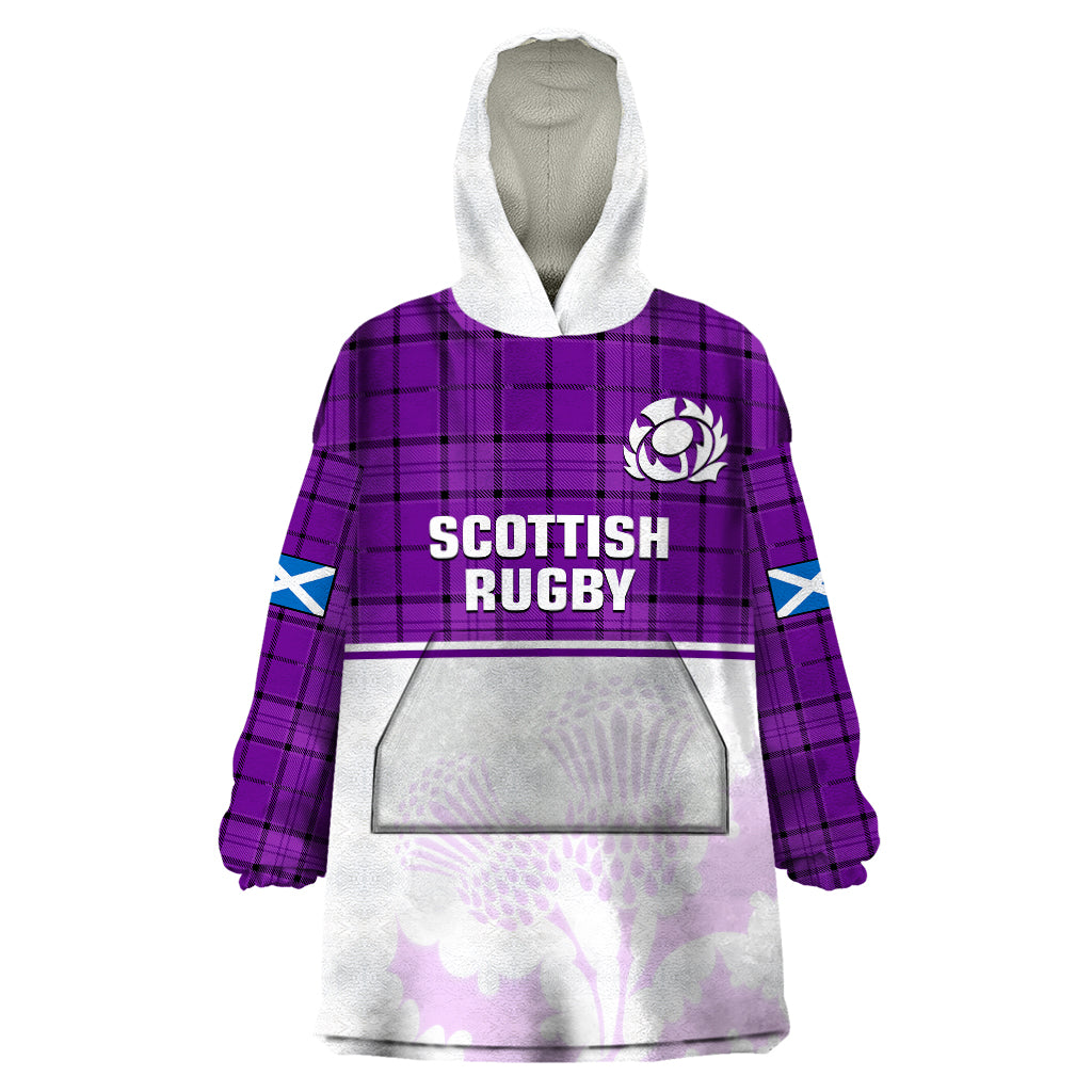 Scotland Rugby Wearable Blanket Hoodie Thistle Mix Tartan Scottish Map Sporty Version Purple - Vibe Hoodie Shop