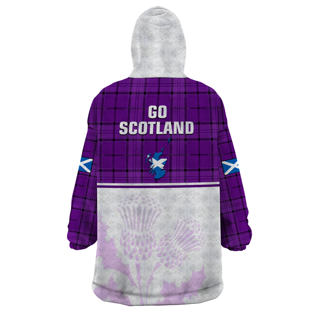 Scotland Rugby Wearable Blanket Hoodie Thistle Mix Tartan Scottish Map Sporty Version Purple - Vibe Hoodie Shop