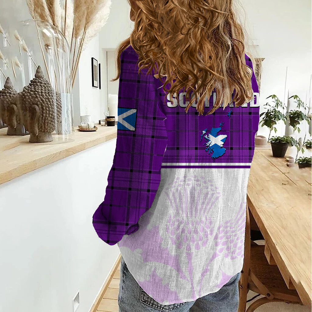 Scotland Rugby Women Casual Shirt Thistle Mix Tartan Scottish Map Sporty Version Purple - Vibe Hoodie Shop