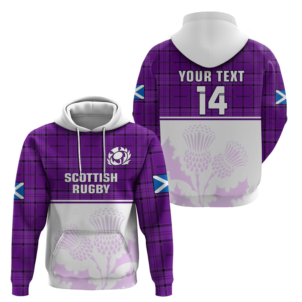 (Custom Text And Number) Scotland Rugby Hoodie Thistle Mix Tartan Scottish Map Sporty Version Purple - Vibe Hoodie Shop
