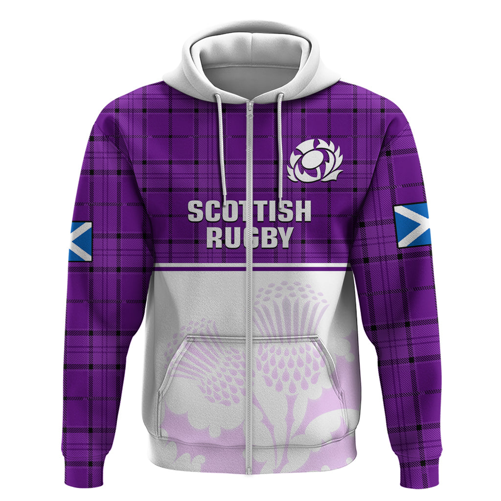 (Custom Text And Number) Scotland Rugby Hoodie Thistle Mix Tartan Scottish Map Sporty Version Purple - Vibe Hoodie Shop