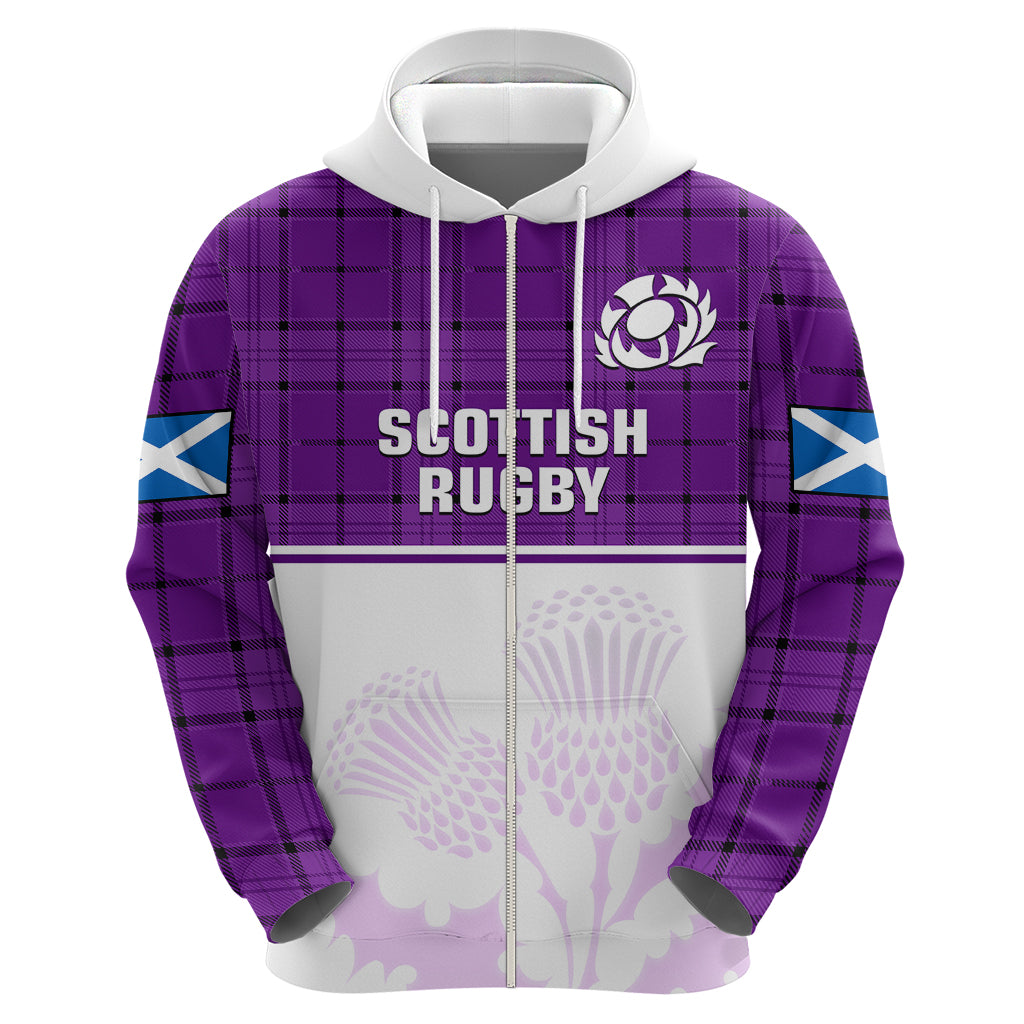 (Custom Text And Number) Scotland Rugby Hoodie Thistle Mix Tartan Scottish Map Sporty Version Purple - Vibe Hoodie Shop