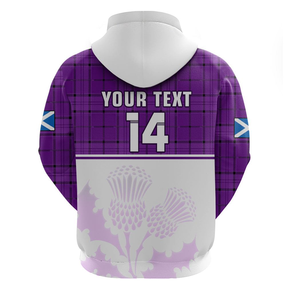 (Custom Text And Number) Scotland Rugby Hoodie Thistle Mix Tartan Scottish Map Sporty Version Purple - Vibe Hoodie Shop