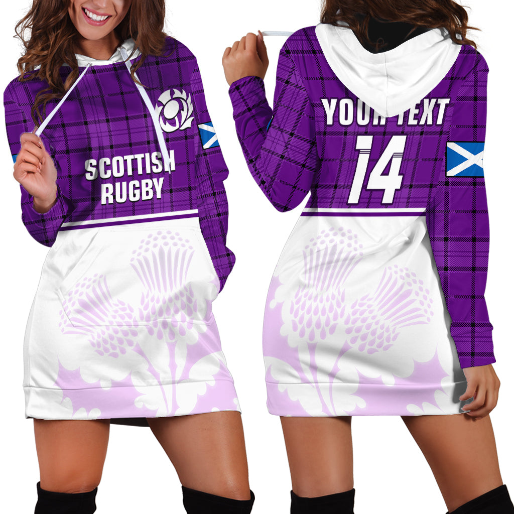 (Custom Text And Number) Scotland Rugby Hoodie Dress Thistle Mix Tartan Scottish Map Sporty Version Purple - Vibe Hoodie Shop