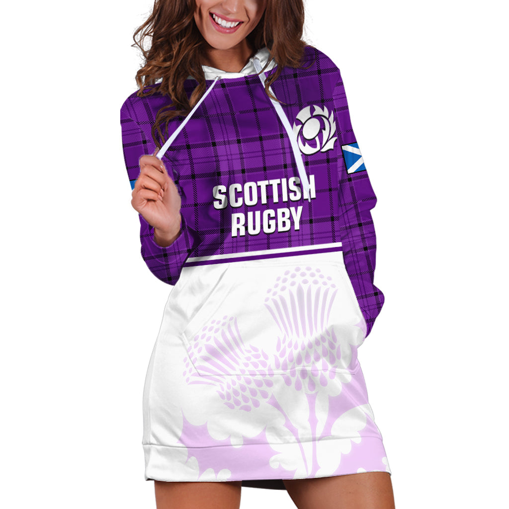 (Custom Text And Number) Scotland Rugby Hoodie Dress Thistle Mix Tartan Scottish Map Sporty Version Purple - Vibe Hoodie Shop