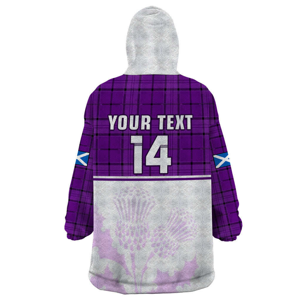 (Custom Text And Number) Scotland Rugby Wearable Blanket Hoodie Thistle Mix Tartan Scottish Map Sporty Version Purple - Vibe Hoodie Shop