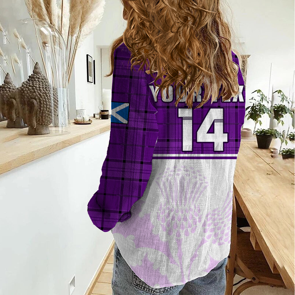 (Custom Text And Number) Scotland Rugby Women Casual Shirt Thistle Mix Tartan Scottish Map Sporty Version Purple - Vibe Hoodie Shop
